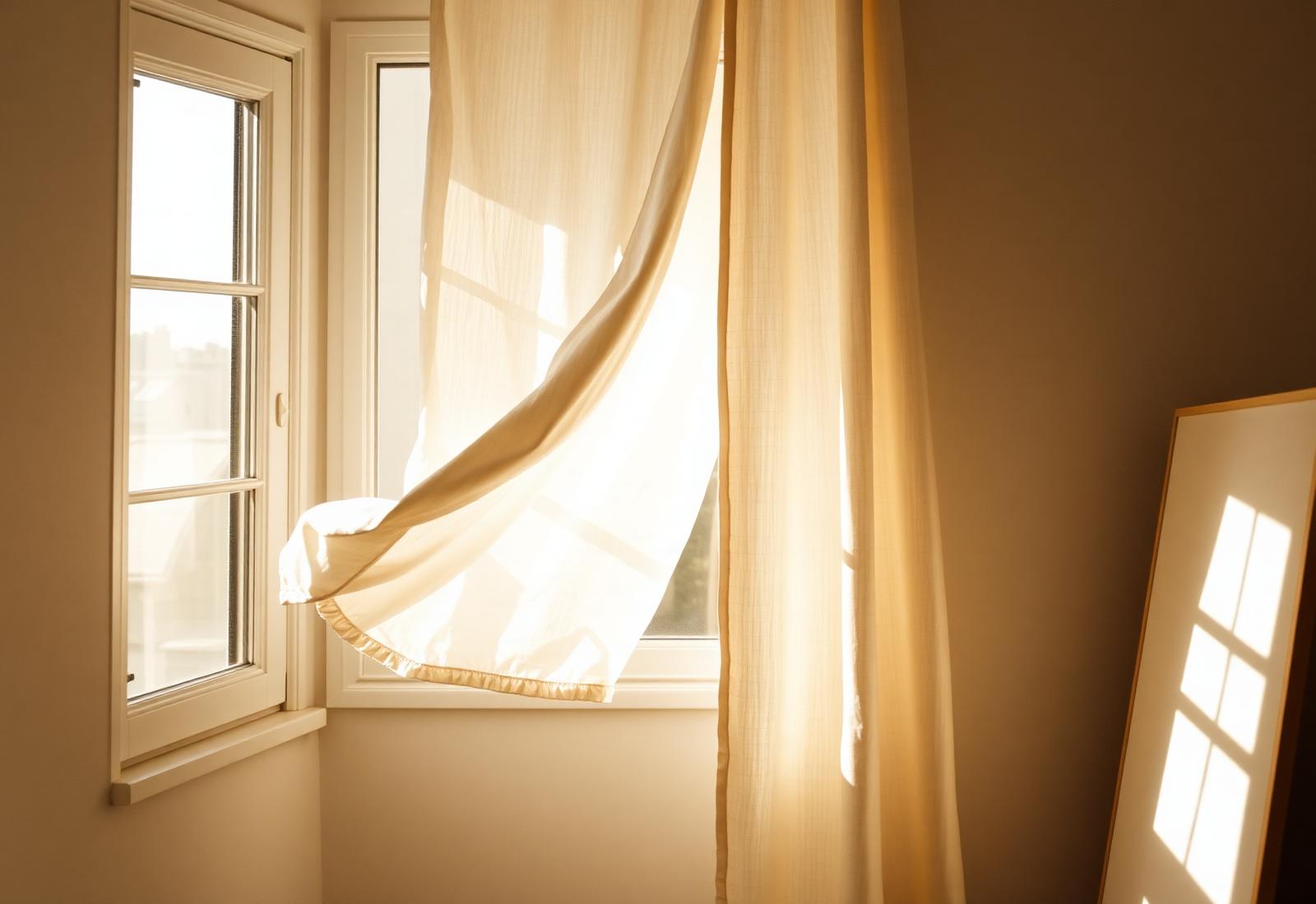 Soft linen curtain catching morning light